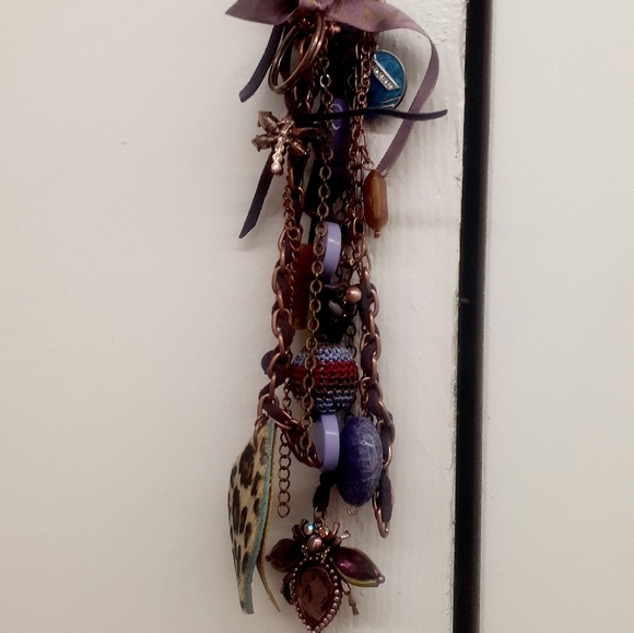 PURPLE Italy Morano/ Glass Bead & Tassel ❤ keychain PURSE CHARM Leopard Red Bug - Picture 4 of 9